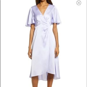 Floret Studios Flutter Sleeve Satin Midi Dress